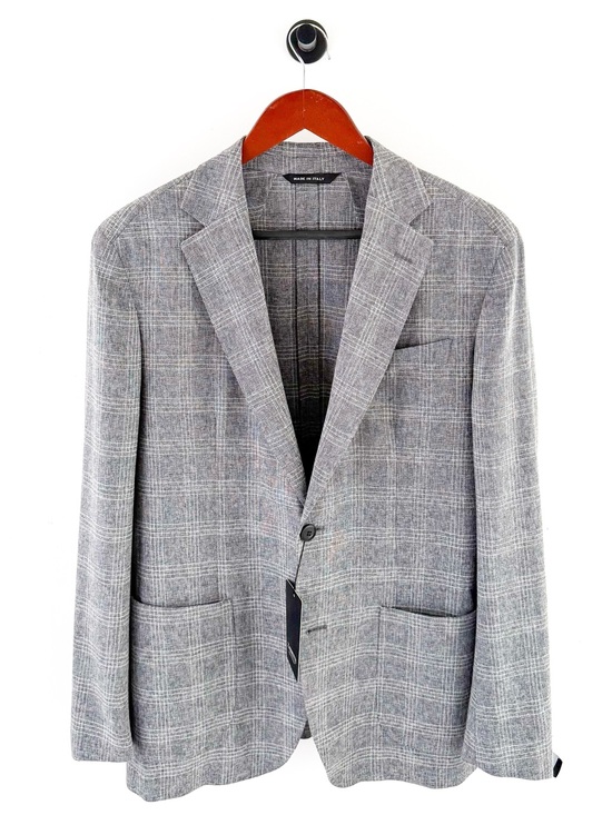 Zanetti Other - NWT New Zanetti Italian Wool Gray Plaid Sport Coat Windowpane Unstructured 40R